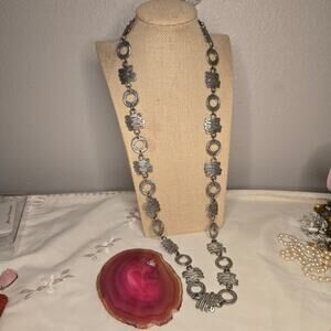 Vintage MCM Modernist Brutalist Silver Tone Link Necklace
